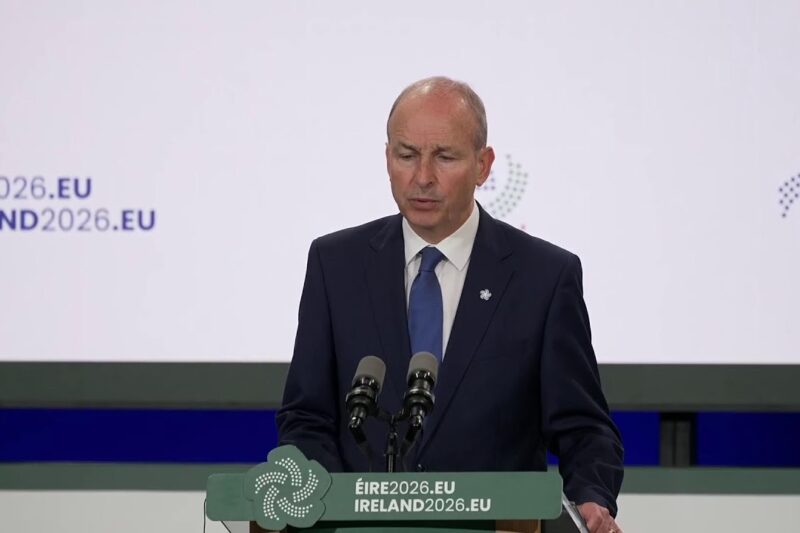 Президент України Володимир Зеленський і Прем’єр-міністр Ірландії Мікхол Мартін спілкуються з медіа